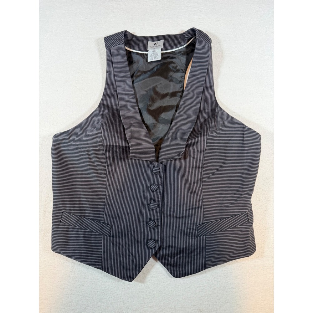 Worthington Stretch Black Pinstripe Vest Shawl Collar Button Front Small